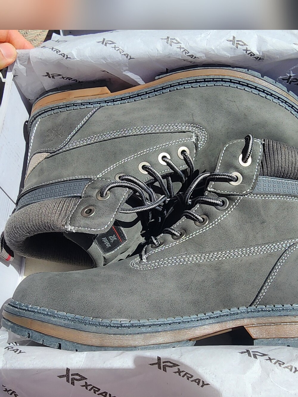 XRAY Men's Grey Lace-Up Workboots Water Resistant Cushioned Boots Size 7.5
